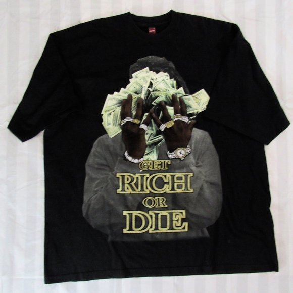 Vtg Get Rich or Die T-Shirt 3D Men's 4XL Velvet Street Wear Hip Hop Rap Tee RARE - Picture 2 of 14